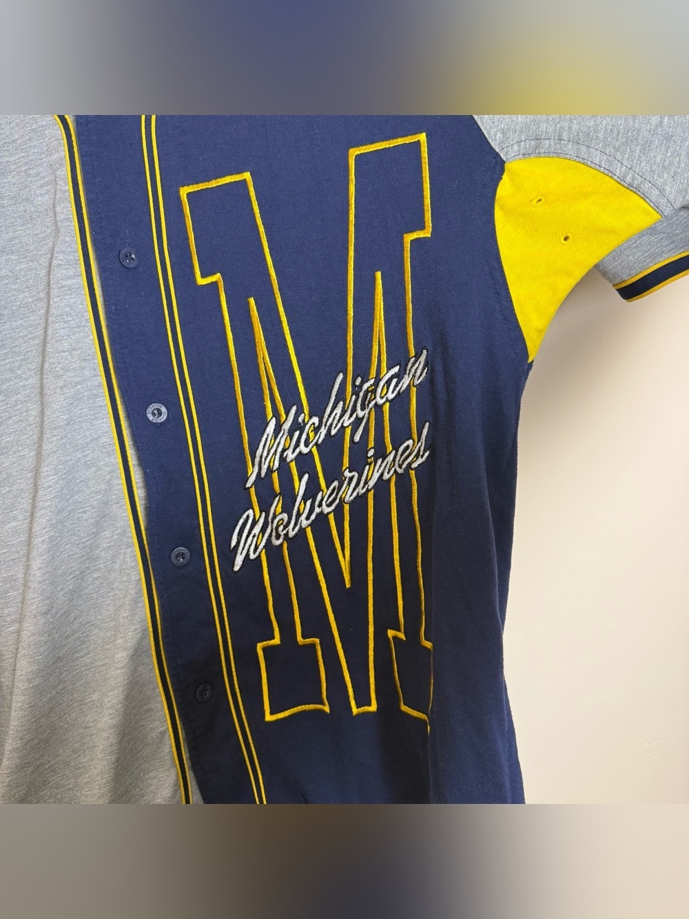 Vintage Starter Michigan Wolverines grey navy NCAA 90s baseball jersey Size XL - Picture 4 of 6